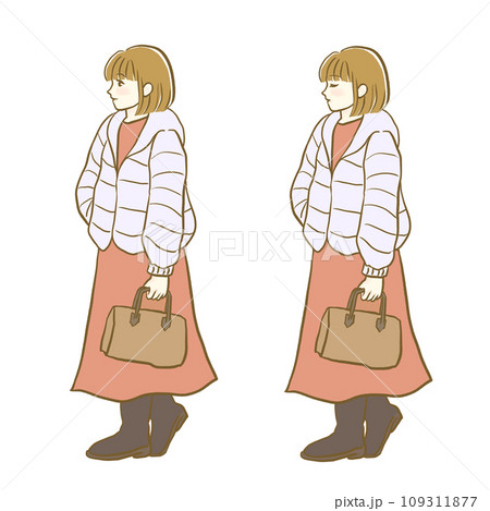 イラスト素材:秋服ファッションの女性5 全身 表情セット イラスト素材:秋服ファッションの女性5 全身 表情セット 109311877