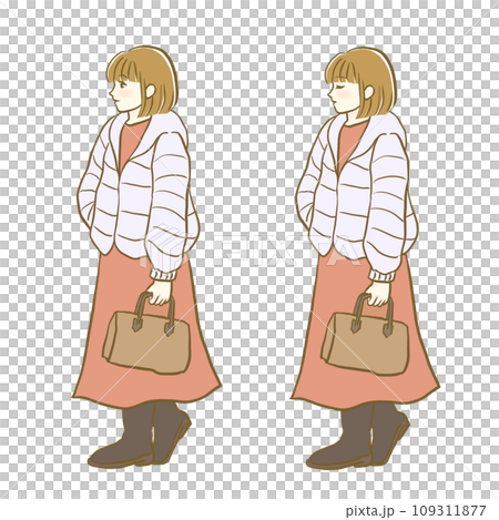 イラスト素材:秋服ファッションの女性5 全身 表情セット イラスト素材:秋服ファッションの女性5 全身 表情セット 109311877