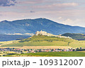 Spiss castle (spissky hrad) in summer day, medieval ruin, unesco heritage, Slovakia, Europe. Slovakia summer landscape. Green summer fields, meadows, hills of Tatra mountain. 109312007