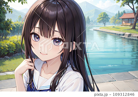 かわいい少女と美しい湖のAI生成画像 109312846