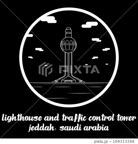 Circle Icon Lighthouse and traffic control tower. vector illustration 109313266