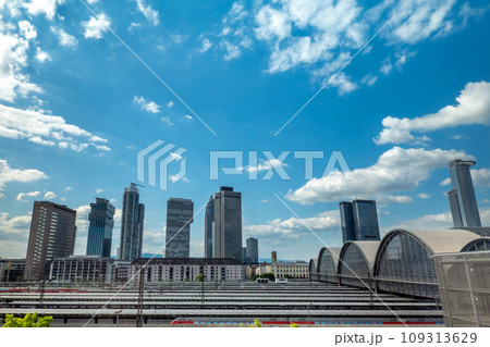 Frankfurt, Germany, 06.30.2023, cityscape of Frankfurt seen from a platform at the trainstation 109313629