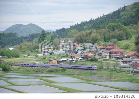 特急やくも号381系(スーパーやくも色) 伯備線 上石見付近 水田 特急やくも号381系(スーパーやくも色) 伯備線 上石見付近 水田 109314320