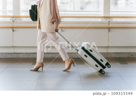 出張・転勤・旅行・人事異動をするビジネスウーマン（異動・新生活・引っ越し・上京・転居・支店） 109315549