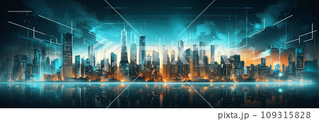 Abstract futuristic night city, Concept for IOT, smart city 109315828