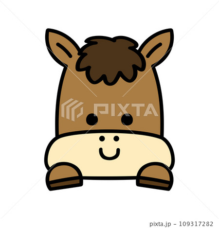 ひょっこり顔を出すかわいいウマ ひょっこり顔を出すかわいいウマ 109317282