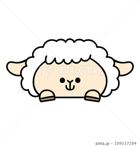 ひょっこり顔を出すかわいいヒツジ 109317284