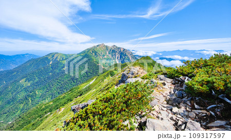 夏の爺ヶ岳登山（爺ヶ岳中峰から鹿島槍ヶ岳方面の眺め） 109317597