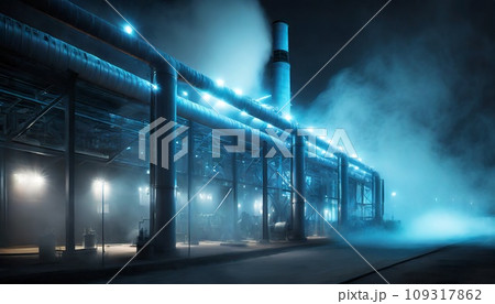 湯気が上がる夜の工場 109317862