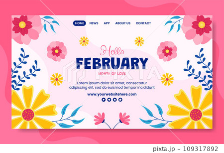 Hello February Social Media Landing Page Cartoon Hand Drawn Templates Background Illustration Hello February Social Media Landing Page Cartoon Hand Drawn Templates Background Illustration 109317892