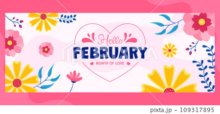 Hello February Cover Flat Cartoon Hand Drawn Templates Background Illustration Hello February Cover Flat Cartoon Hand Drawn Templates Background Illustration 109317895