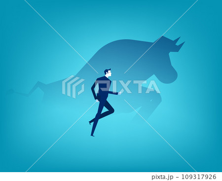 Business run with the bull. Business investors get more profits concept Business run with the bull. Business investors get more profits concept 109317926