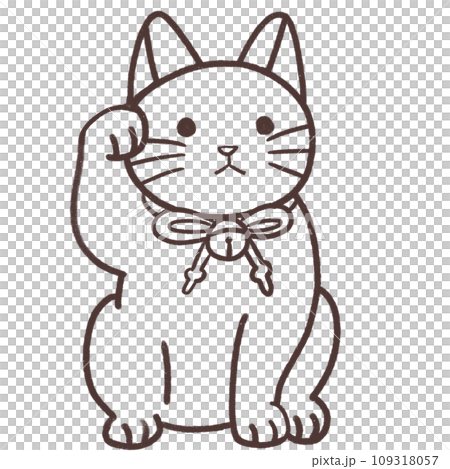 招き猫　線画　シンプルイラスト 109318057