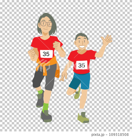 Parent and child enjoying running 109318508