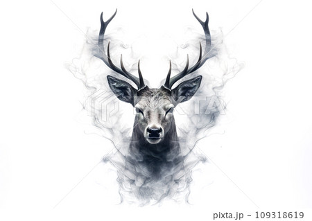 Image of black smoke deer head on white background. Mammals. Wildlife Animals. Image of black smoke deer head on white background. Mammals. Wildlife Animals. 109318619