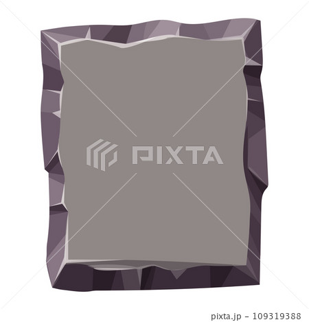 Stone menu panel, rock frame in comic cartoon style textured isolated on white background. Empty plate, interface template. 109319388