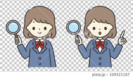一名女學生用放大鏡擺姿勢的插圖 109321187