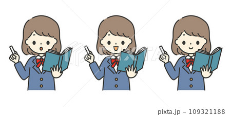 女子学生がチョークと本を持って教えているイラスト 女子学生がチョークと本を持って教えているイラスト 109321188