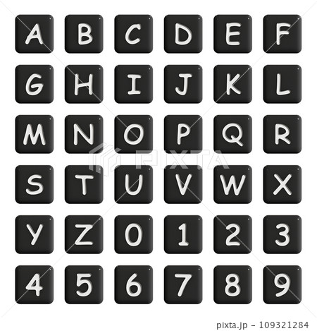 アルファベットと数字の黒いタイル 109321284