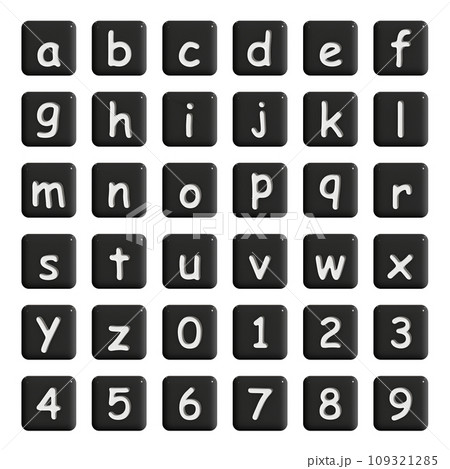 アルファベットと数字の黒いタイル 109321285