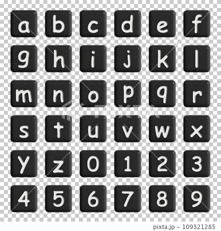 アルファベットと数字の黒いタイル 109321285