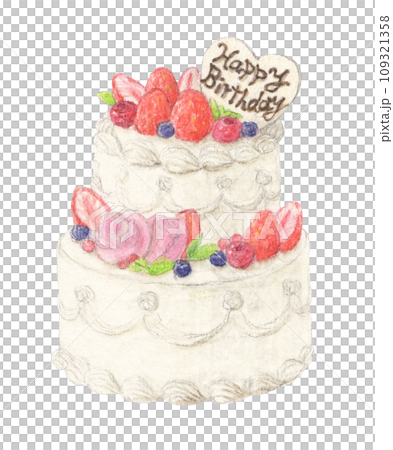 兩層生日蛋糕水彩鉛筆蛋糕插畫 109321358