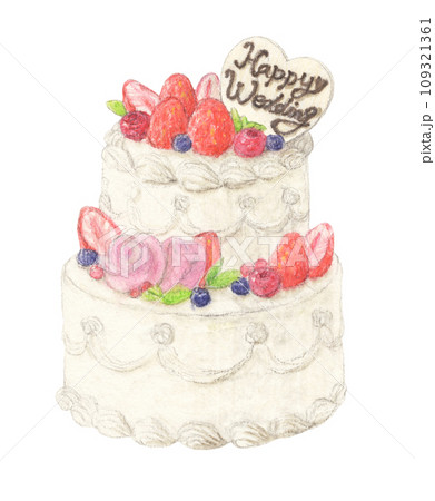 ミニウエディングケーキ　水彩色鉛筆ケーキイラスト 109321361