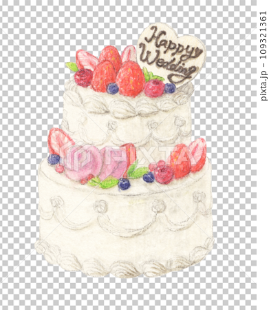 ミニウエディングケーキ　水彩色鉛筆ケーキイラスト 109321361