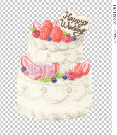 ミニウエディングケーキ 水彩色鉛筆ケーキイラスト ミニウエディングケーキ 水彩色鉛筆ケーキイラスト 109321361