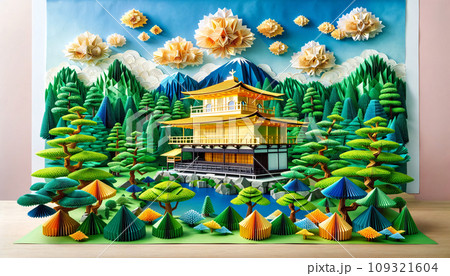 Origami Kinkaku-ji Temple in Paper Art Landscapeのイラスト素材 [109321604] - PIXTA