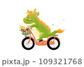 自転車に乗った可愛いリュウ 109321768