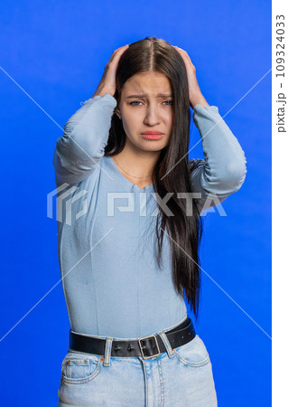 Young sad woman loses becoming surprised by lottery results, bad fortune, loss, unlucky fortune news Young sad woman loses becoming surprised by lottery results, bad fortune, loss, unlucky fortune news 109324033