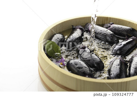 新鮮な なすび　明るい素材イメージ（白バック） 109324777