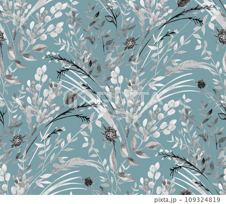 Monochrome seamless pattern with silhouettes of branches and leaves of a fern 109324819