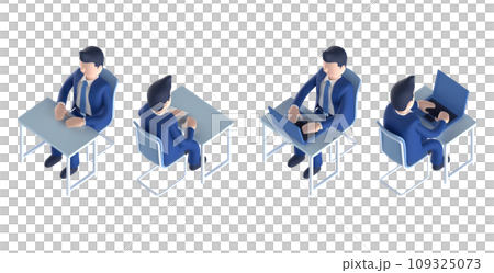 スーツを着てネクタイをしたスマートな男性キャラクターをアイソメトリックに配置した3DCGレンダリング 109325073