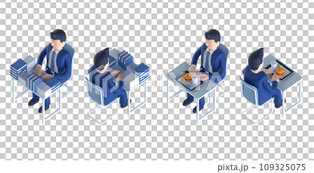 穿著西裝打領帶的等距排列的聰明男性角色的 3DCG 渲染 109325075