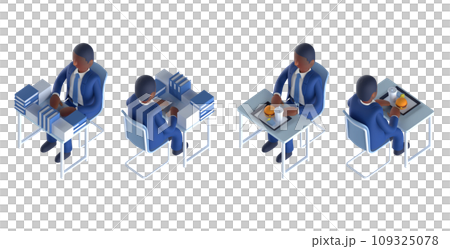 スーツを着てネクタイをしたスマートな男性キャラクターをアイソメトリックに配置した3DCGレンダリング 109325078