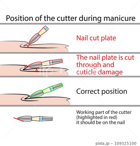 Illustration with hardware manicure technology. Cutter position Illustration with hardware manicure technology. Cutter position 109325100