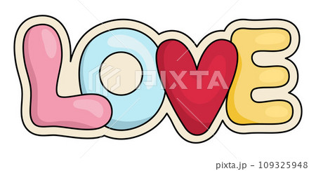 Vector love word lettering. Cute line typography illustration. Funny Saint Valentine day icon for kids with letters 109325948