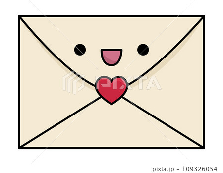 Vector cartoon kawaii envelope sealed with heart. Letter isolated clipart. Cute message colored illustration. Funny Saint Valentine day icon for kids, love mail concept Vector cartoon kawaii envelope sealed with heart. Letter isolated clipart. Cute message colored illustration. Funny Saint Valentine day icon for kids, love mail concept 109326054