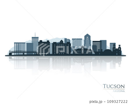 Tucson skyline silhouette with reflection. 109327222