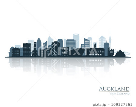 Auckland skyline silhouette with reflection. 109327263