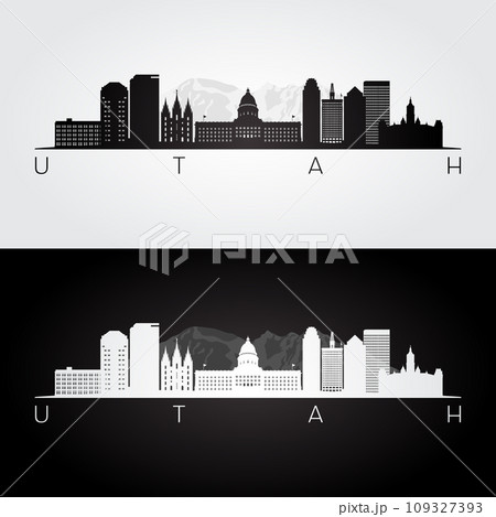 Utah state skyline and landmarks silhouette 109327393