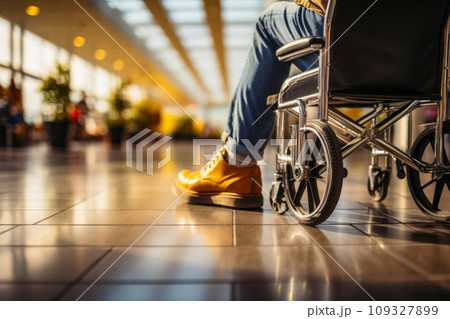 Barrier-free transport and the convenience of modern terminals in airports and buses accessible to wheelchairs, providing mobility for all passengers and travelers 109327899