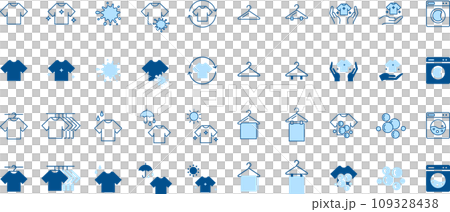 Blue two-color clothing line drawing and silhouette icon set 109328438