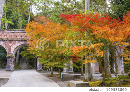 秋の京都 南禅寺境内にある水路閣と紅葉のコラボレーション 秋の京都 南禅寺境内にある水路閣と紅葉のコラボレーション 109328860