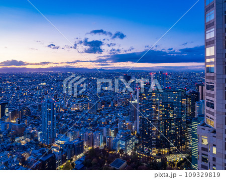 （東京都）都庁展望室から眺める東京都市風景　夕景 109329819