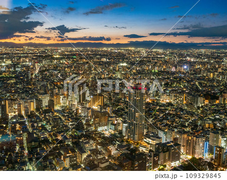 (東京都)都庁展望室から眺める東京都市風景 夕景 (東京都)都庁展望室から眺める東京都市風景 夕景 109329845