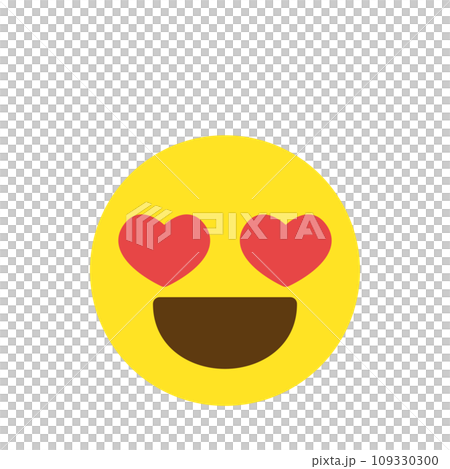 目がハート　絵文字　アイコン　顔　表情　シンプル　白背景　ベクター 109330300