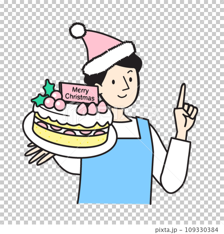 Smiling man holding a cake - simple character illustration 109330384